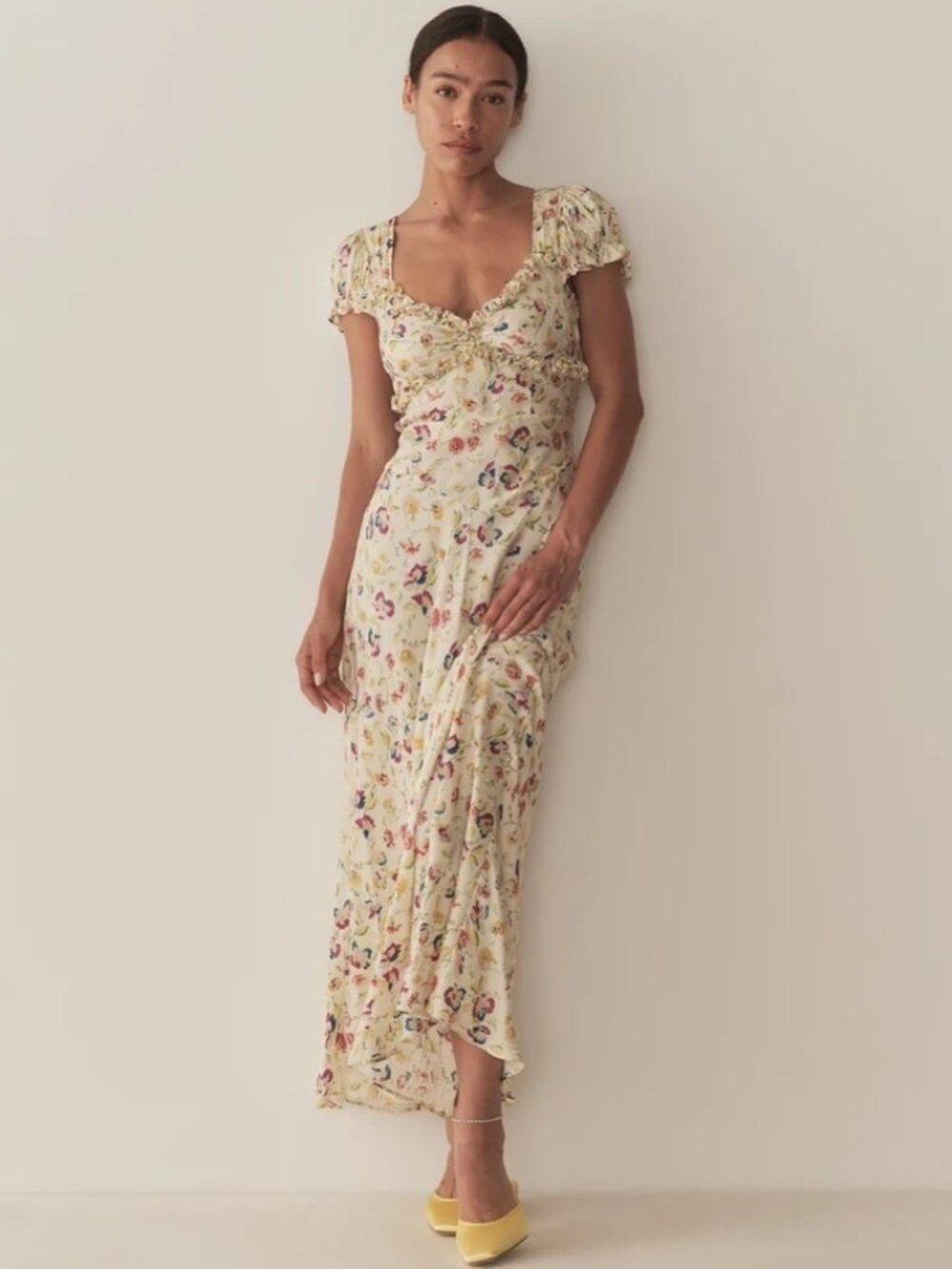 NEW DOEN Valerine SIlk Blend Dress Windswept Blooms Cream Floral | US XS
